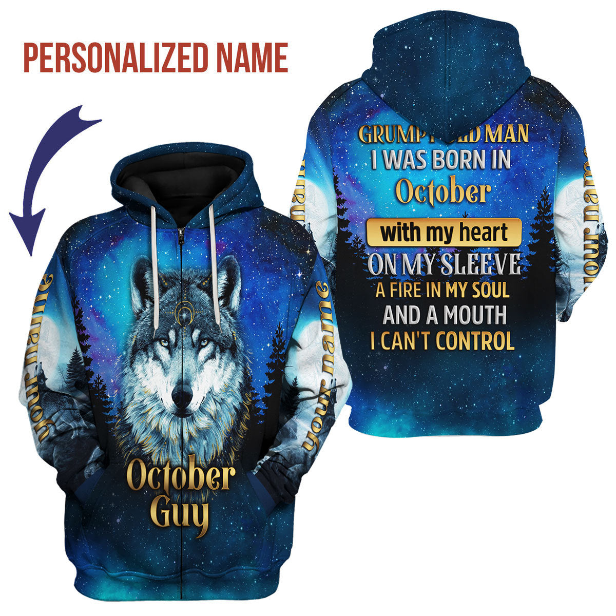 CustomsPig Personalized Zip Hoodie I Was Born In October All Over Printed
