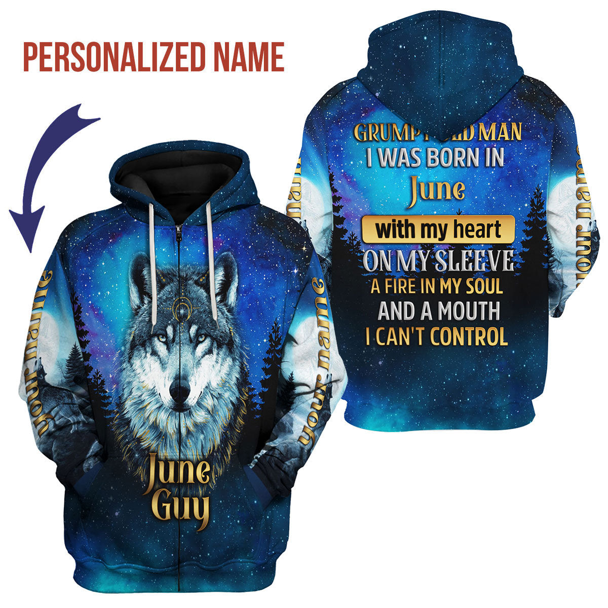 CustomsPig Personalized Zip Hoodie I Was Born In June All Over Printed