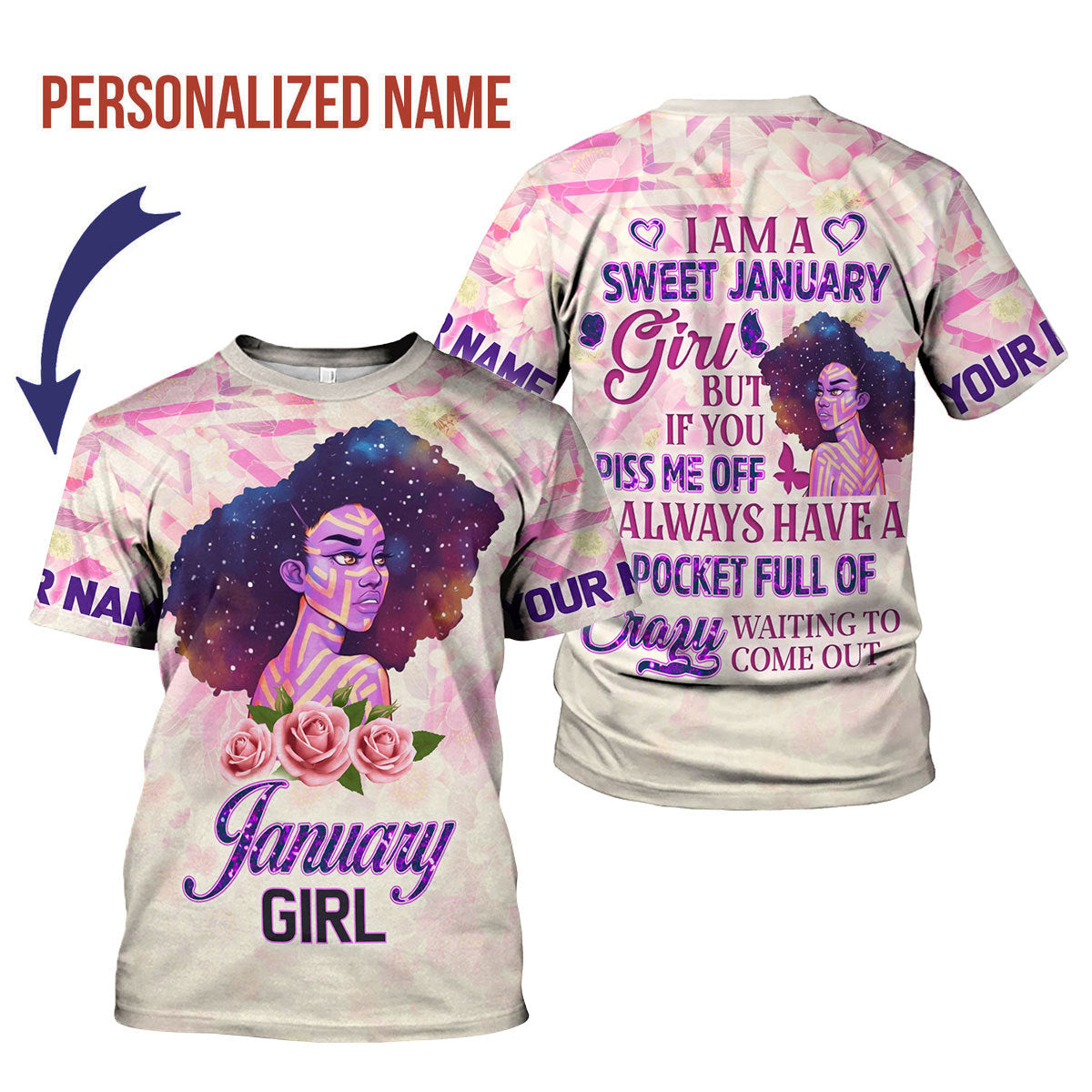 CustomsPig Personalized T-Shirt January Girl All Over Printed