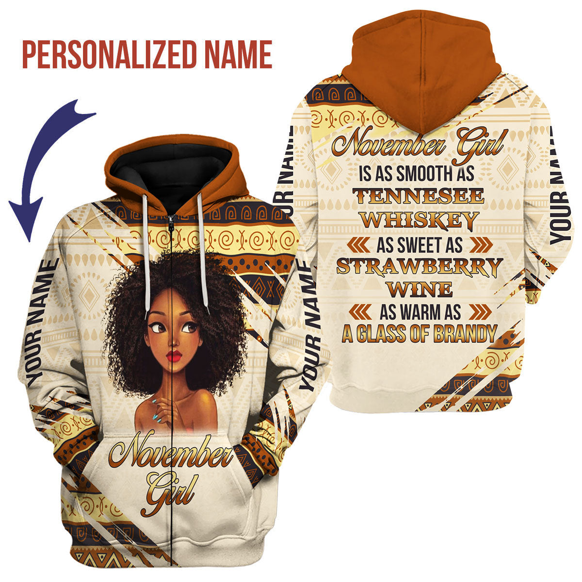 CustomsPig Personalized Zip Hoodie November Girl All Over Printed