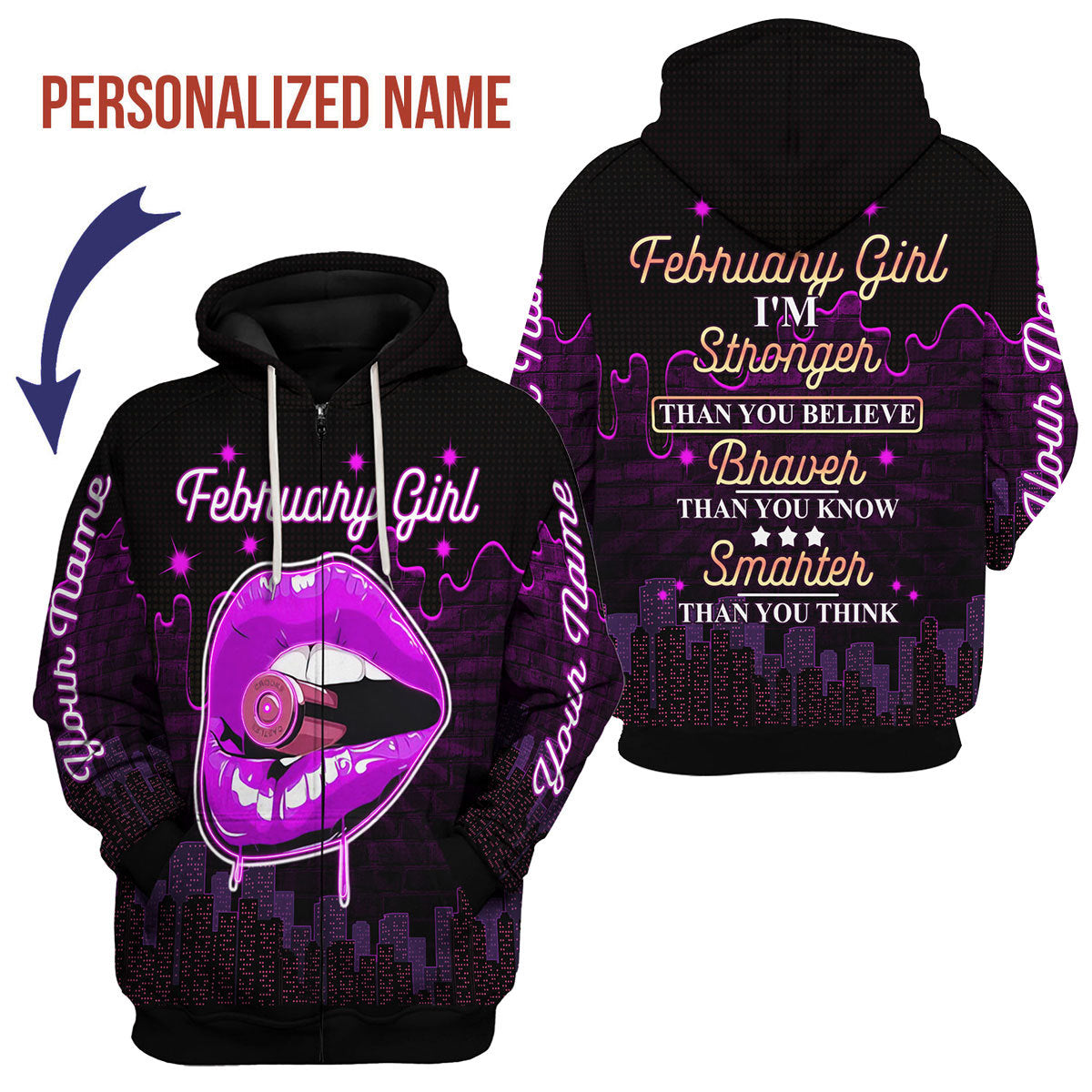 CustomsPig Personalized Zip Hoodie I'm A February Girl All Over Printed