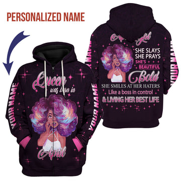CustomsPig Personalized Zip Hoodie April Girl She's Beautiful Bold All Over Printed