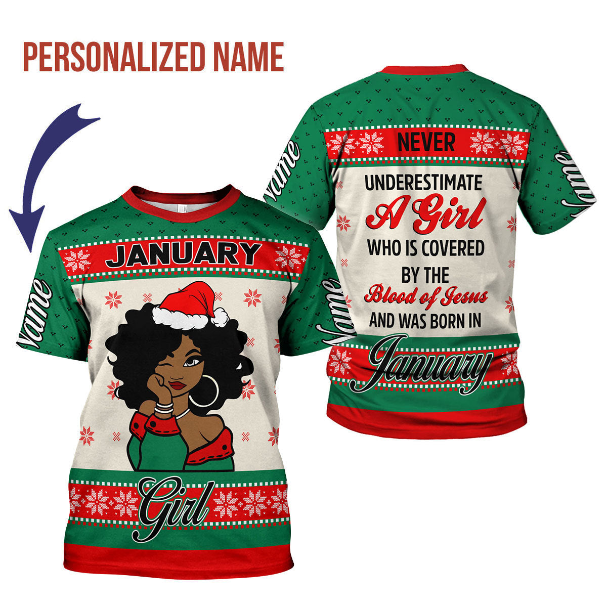 CustomsPig Personalized T-Shirt January Girl All Over Printed