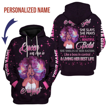 CustomsPig Personalized Zip Hoodie August Girl She's Beautiful Bold All Over Printed