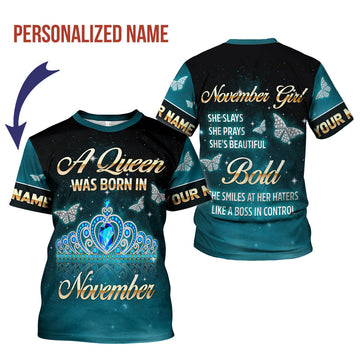 CustomsPig Personalized T-shirt November Girl All Over Printed