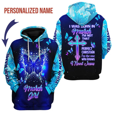 CustomsPig Personalized Zip Hoodie March Girl All Over Printed