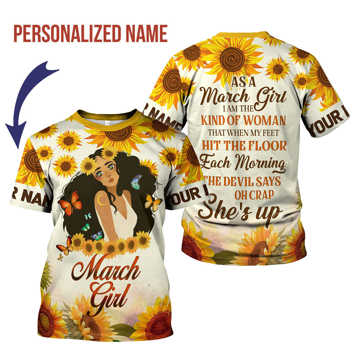 CustomsPig Personalized T-Shirt March Girl All Over Printed