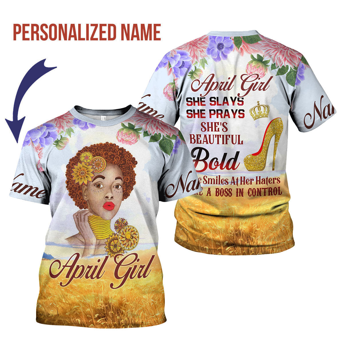 CustomsPig Personalized T-Shirt April Girl All Over Printed