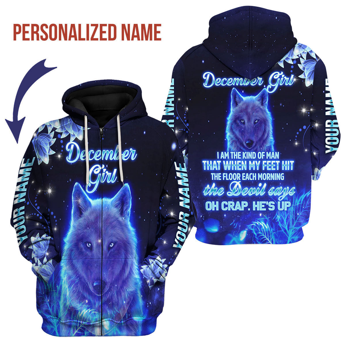 CustomsPig Personalized Zip Hoodie December Girl All Over Printed