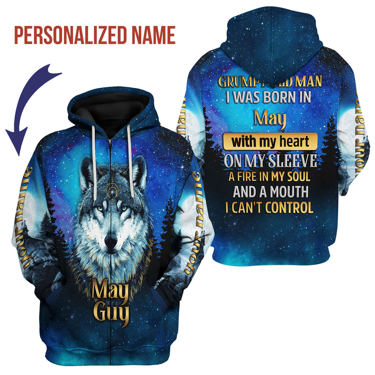 CustomsPig Personalized Zip Hoodie I Was Born In May All Over Printed
