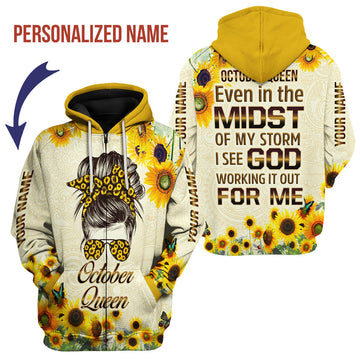 CustomsPig Personalized Zip Hoodie October Queen All Over Printed