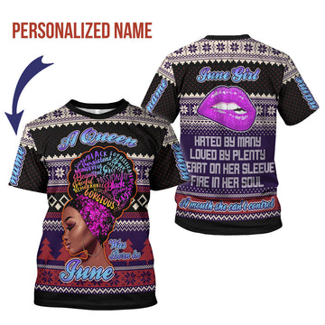 CustomsPig Personalized T-shirt A Queen Was Born In June All Over Printed