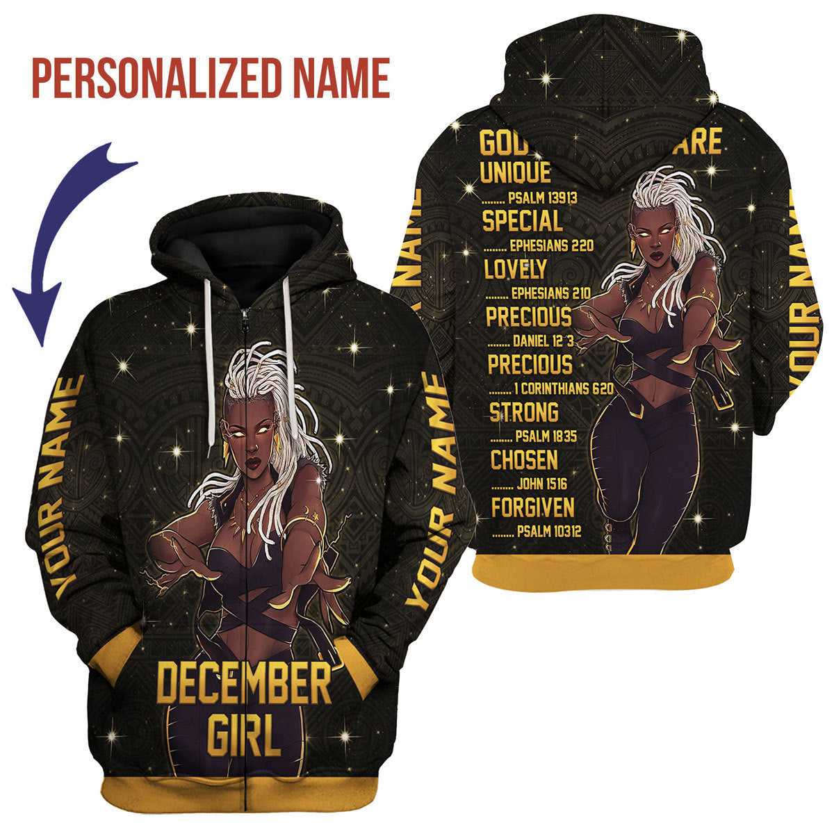 CustomsPig Personalized Zip Hoodie December Girl All Over Printed