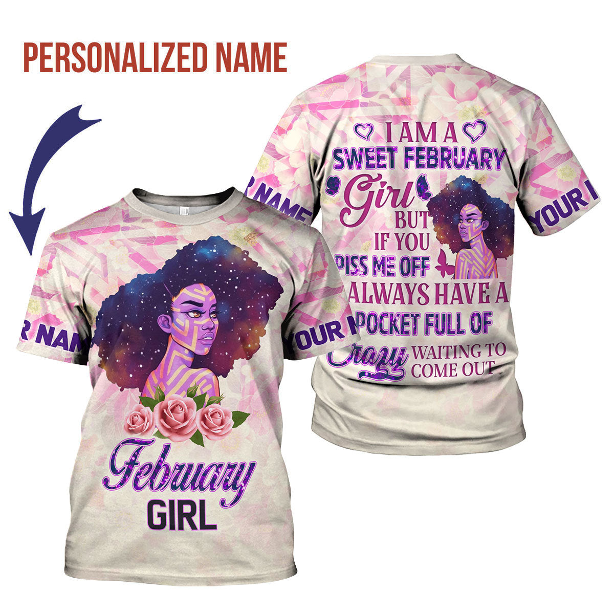 CustomsPig Personalized T-Shirt February Girl All Over Printed