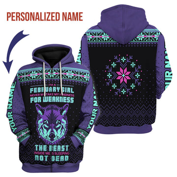 CustomsPig Personalized Zip Hoodie February Girl All Over Printed