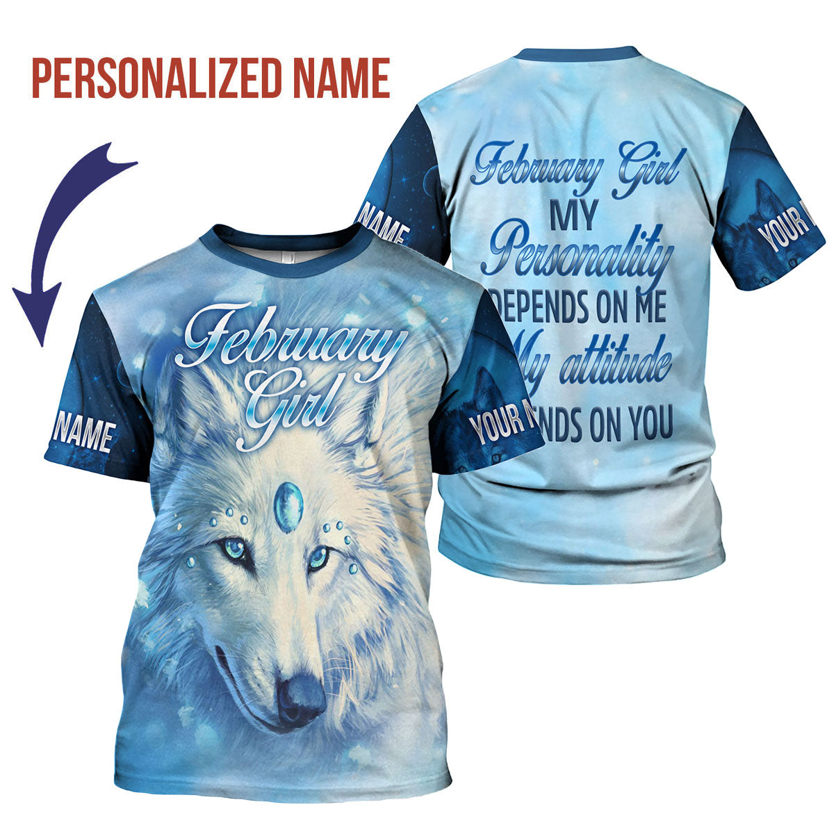 CustomsPig Personalized T-Shirt February Girl All Over Printed