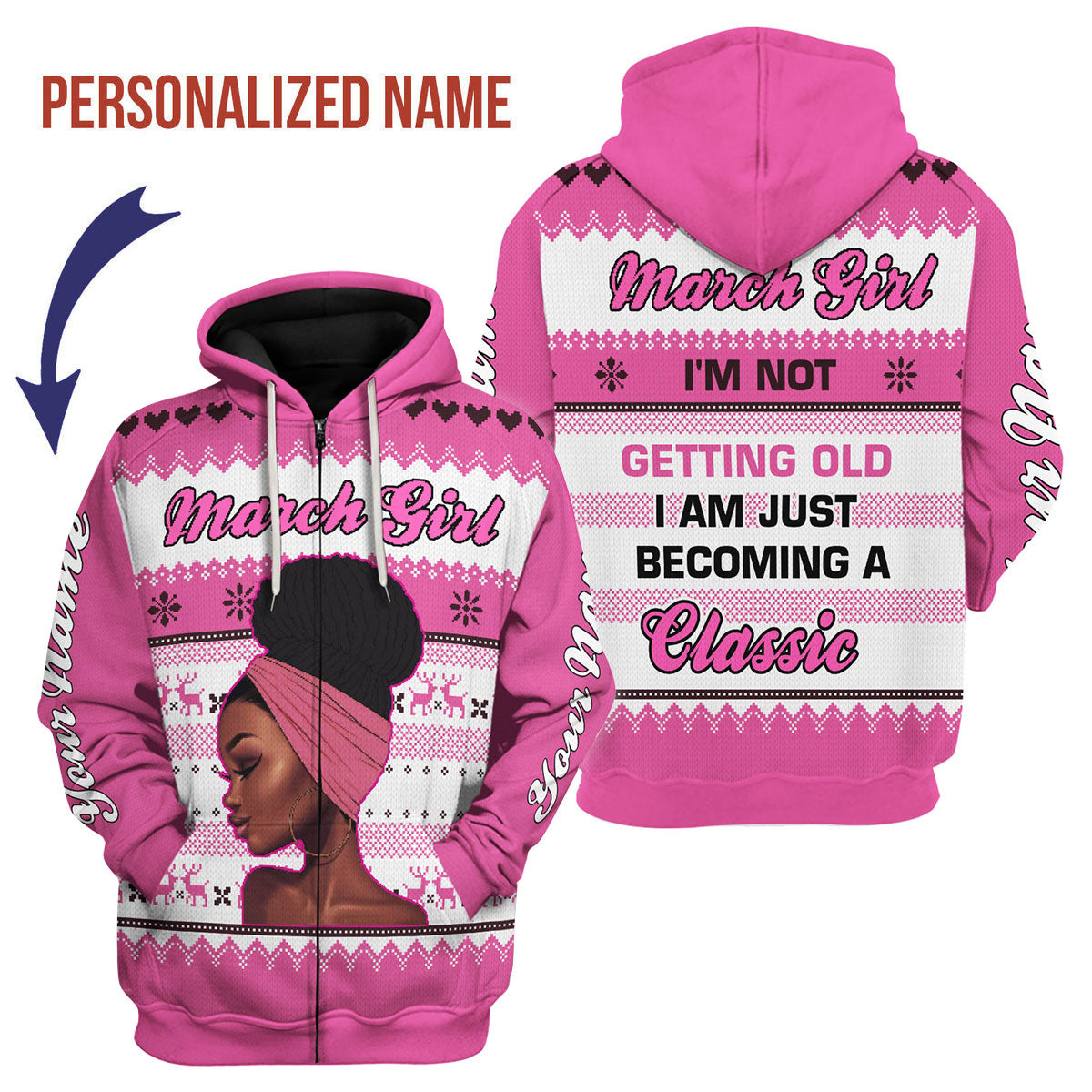 CustomsPig Personalized Zip Hoodie March Girl All Over Printed