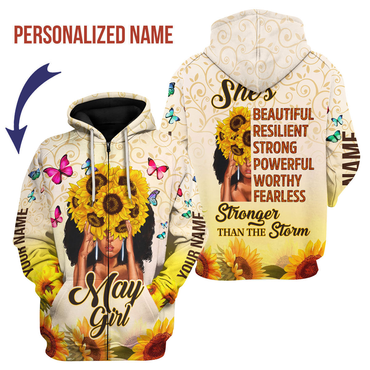 CustomsPig Personalized Zip Hoodie May Girl All Over Printed