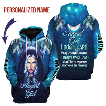 CustomsPig Personalized Zip Hoodie August Girl I Don't Care All Over Printed