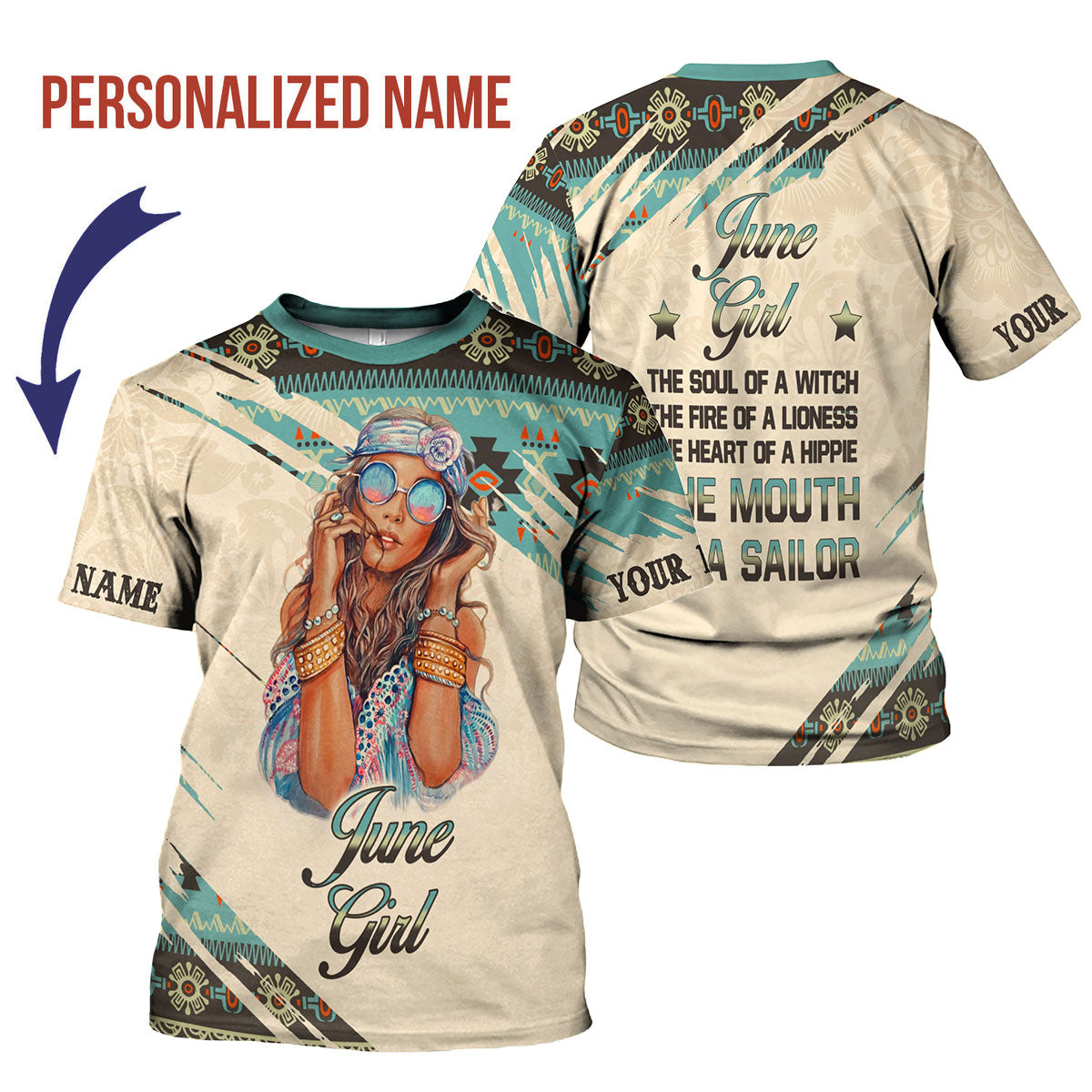 CustomsPig Personalized T-Shirt June Girl All Over Printed