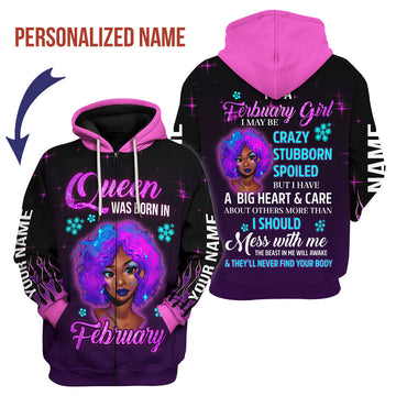 CustomsPig Personalized Zip Hoodie Queen Was Born In February All Over Printed