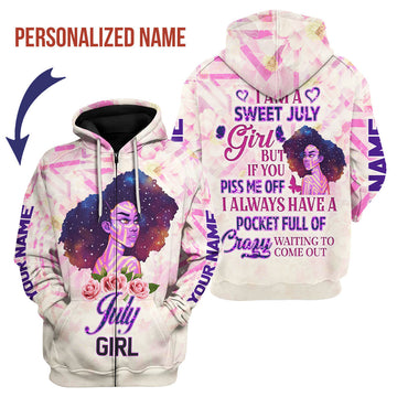 CustomsPig Personalized Zip Hoodie July Girl All Over Printed