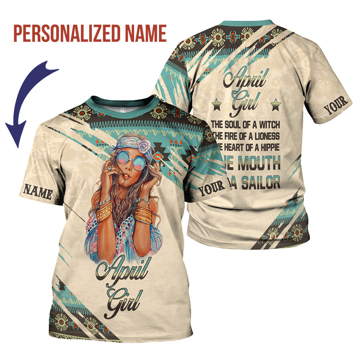 CustomsPig Personalized T-Shirt April Girl All Over Printed