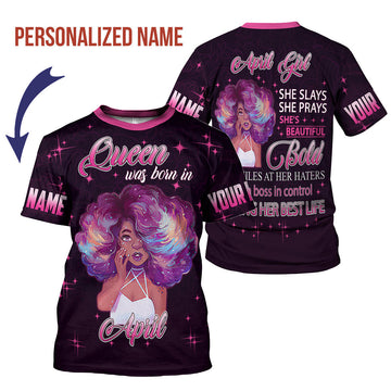 CustomsPig Personalized T-Shirt April Girl She's Beautiful Bold All Over Printed