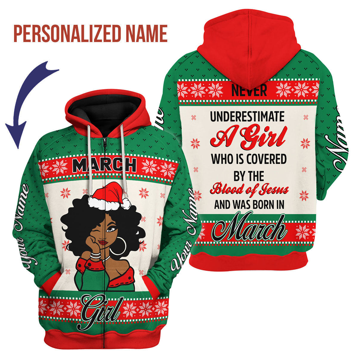 CustomsPig Personalized Zip Hoodie March Girl All Over Printed
