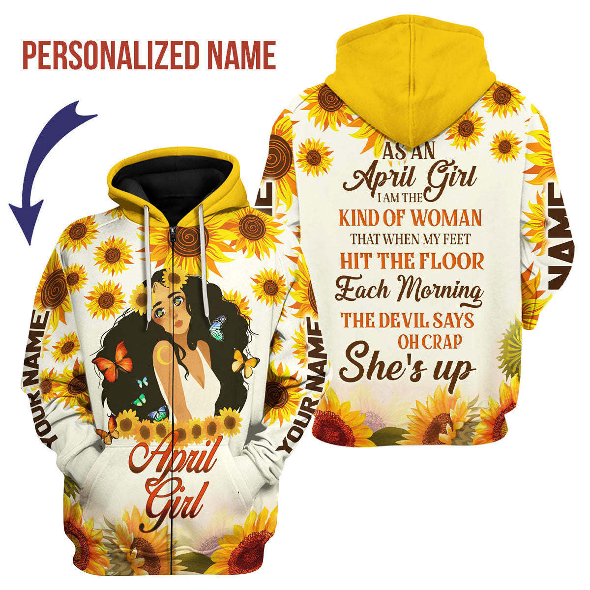 CustomsPig Personalized Zip Hoodie April Girl All Over Printed