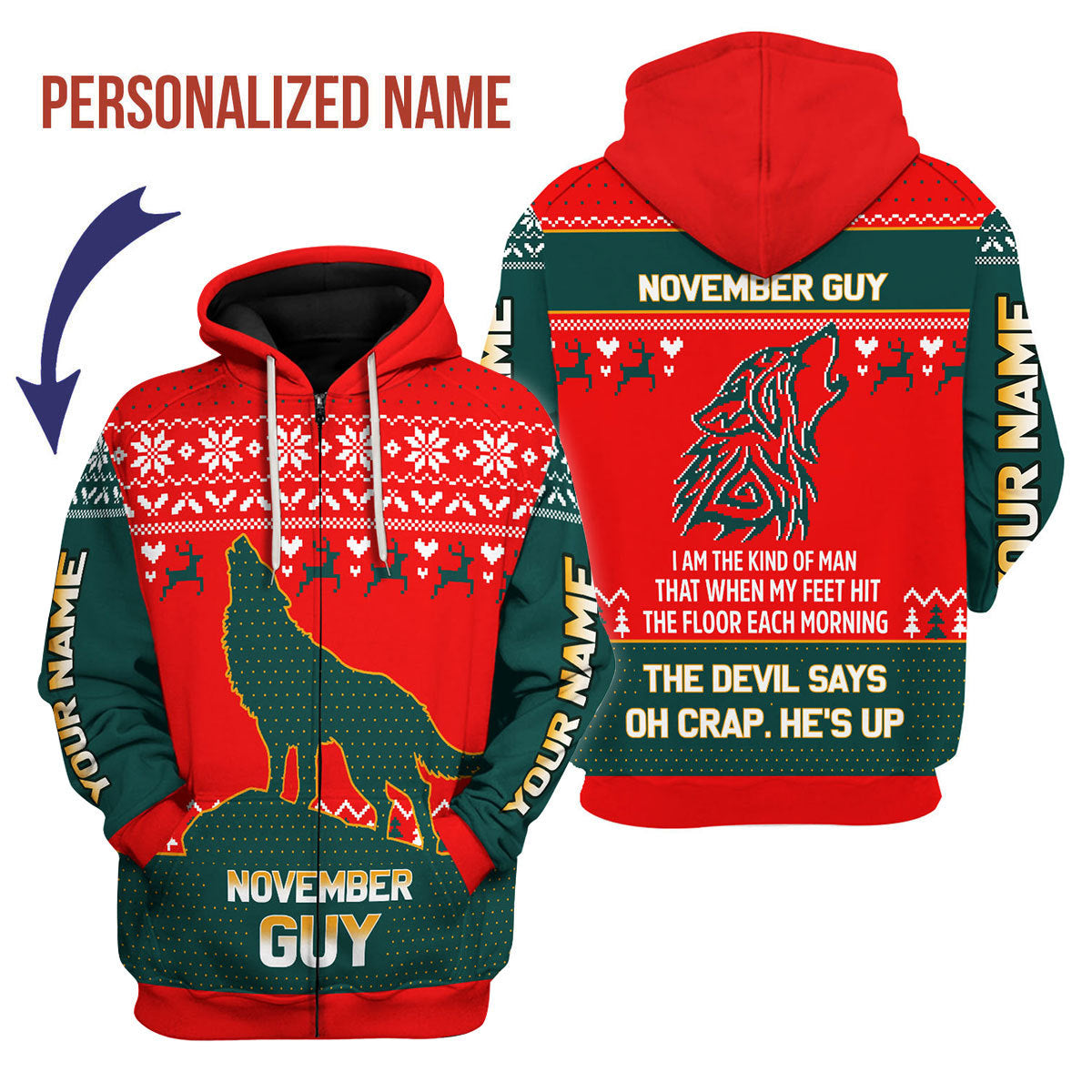 CustomsPig Personalized Zip Hoodie November Guy All Over Printed