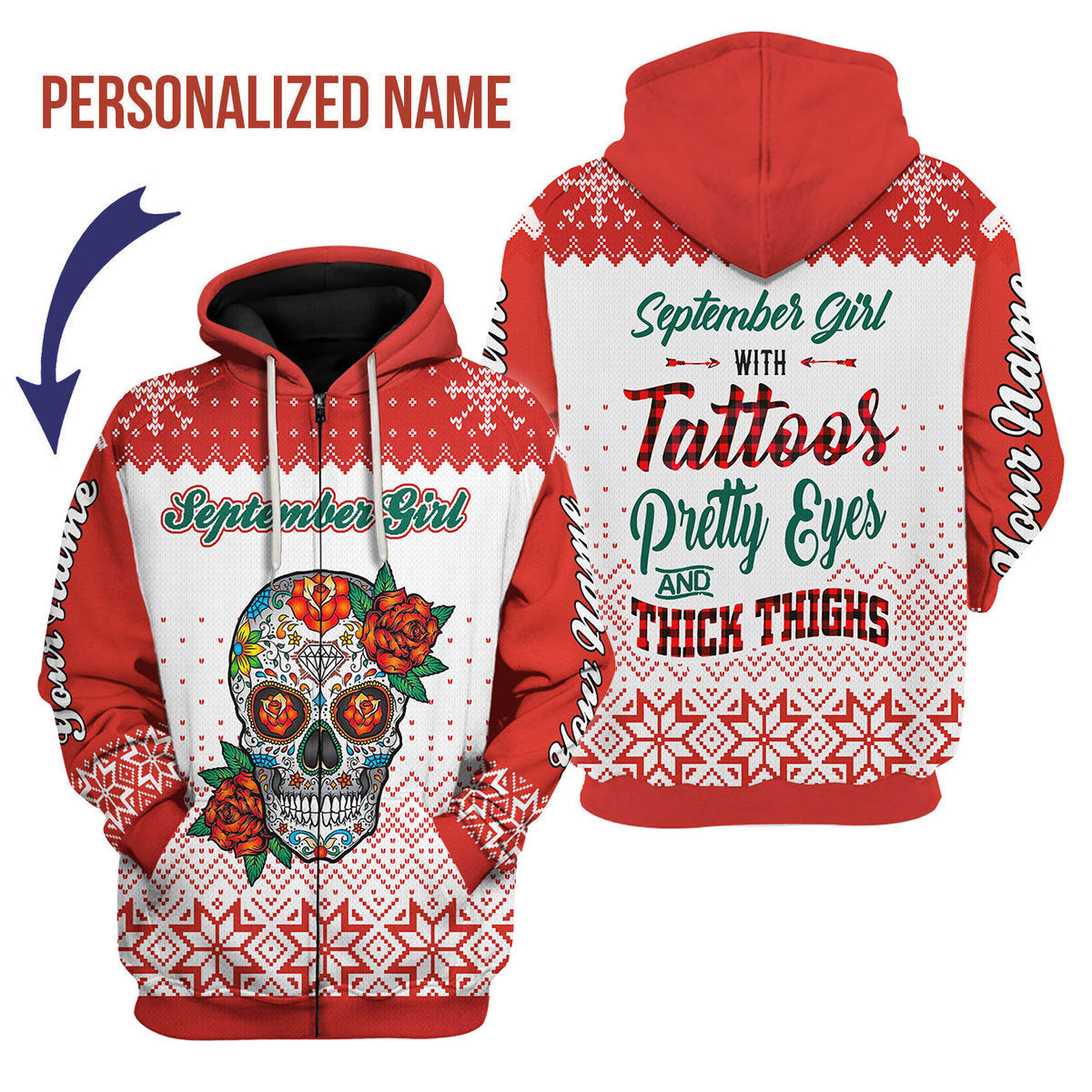 CustomsPig Personalized Zip Hoodie September Girl All Over Printed