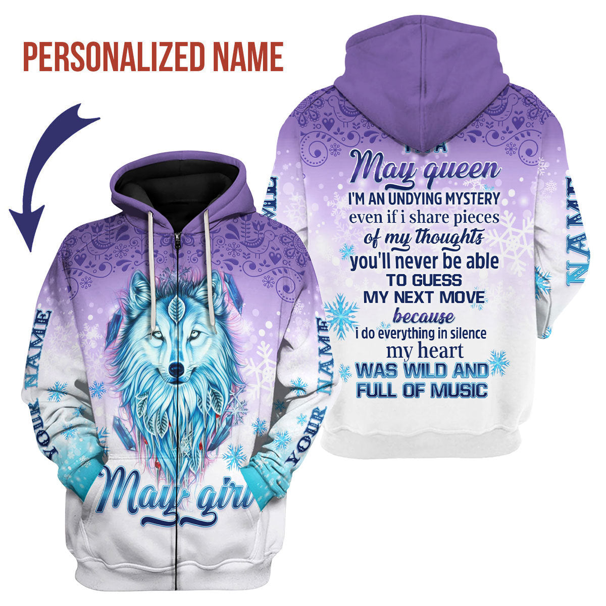 CustomsPig Personalized Zip Hoodie I'm A May Queen All Over Printed