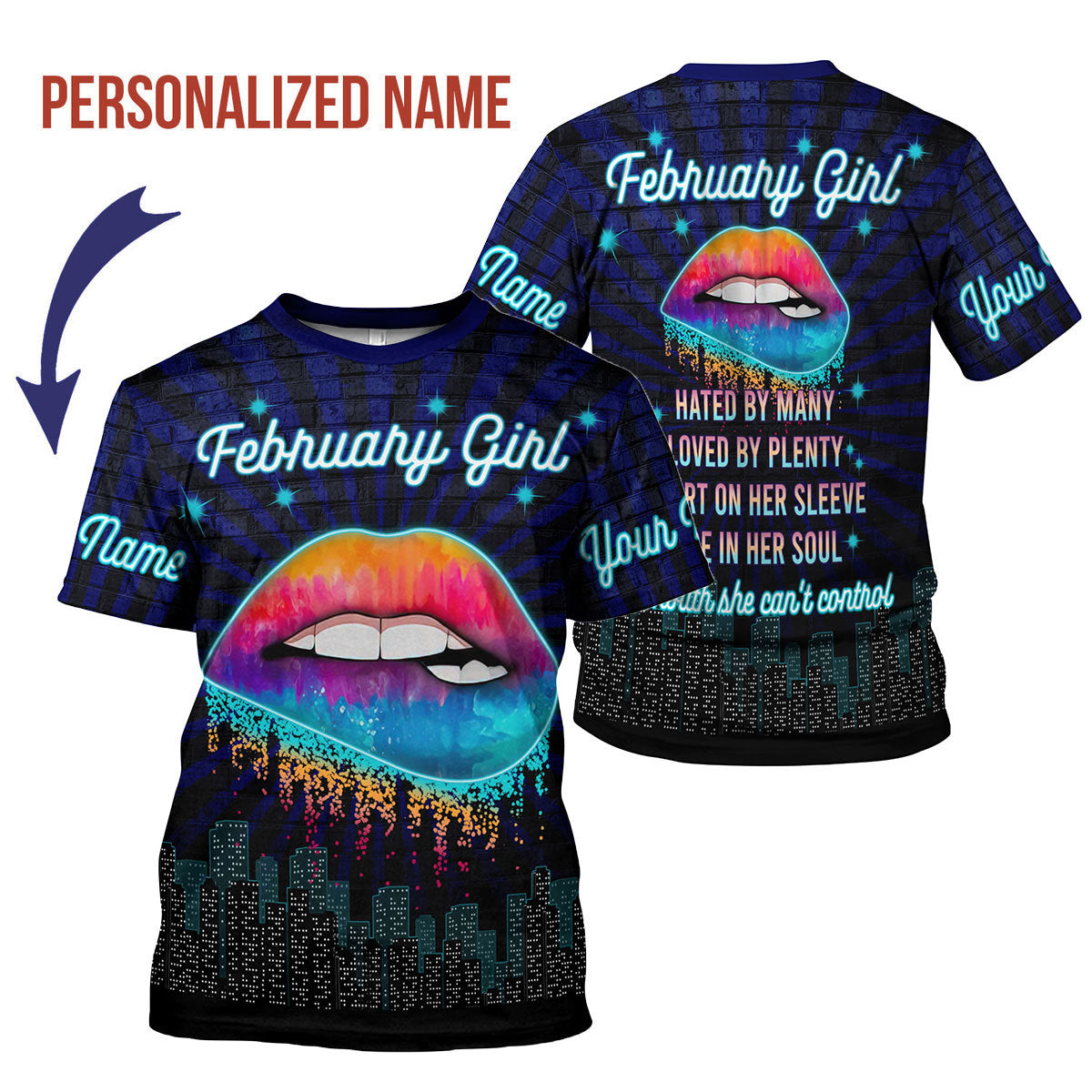 CustomsPig Personalized T-Shirt February Girl Blue All Over Printed