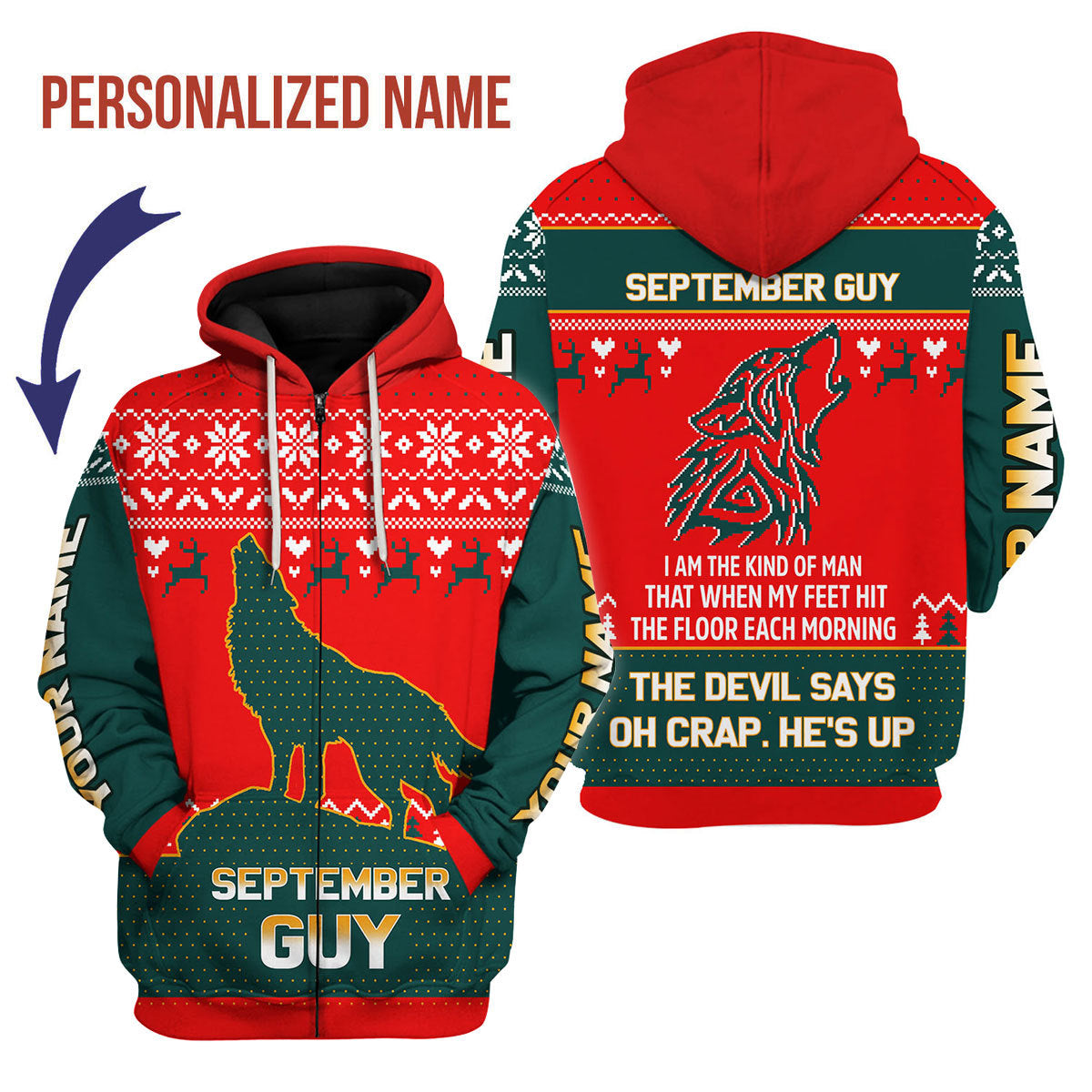 CustomsPig Personalized Zip Hoodie September Guy All Over Printed