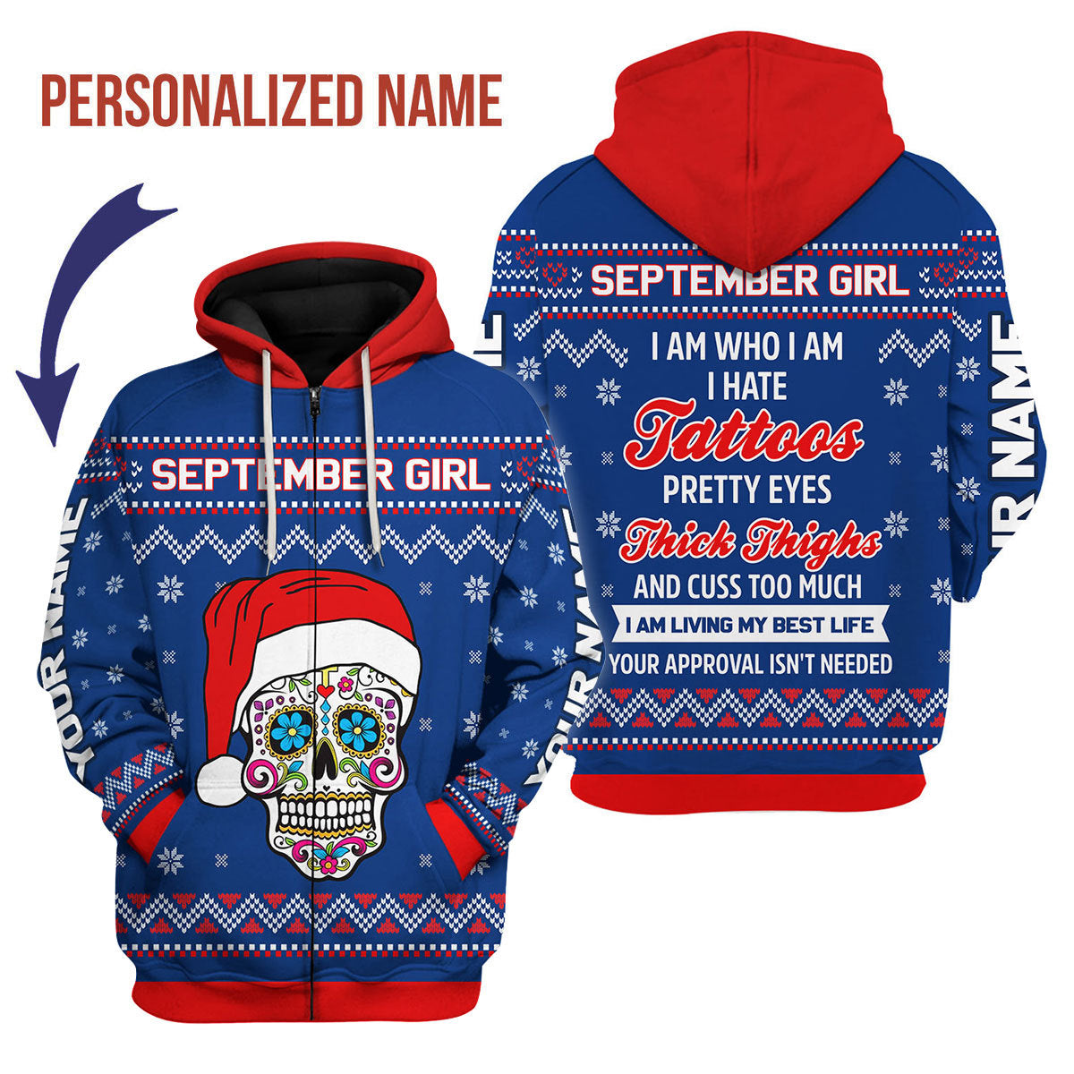 CustomsPig Personalized Zip Hoodie September Girl I Am Who I Am All Over Printed