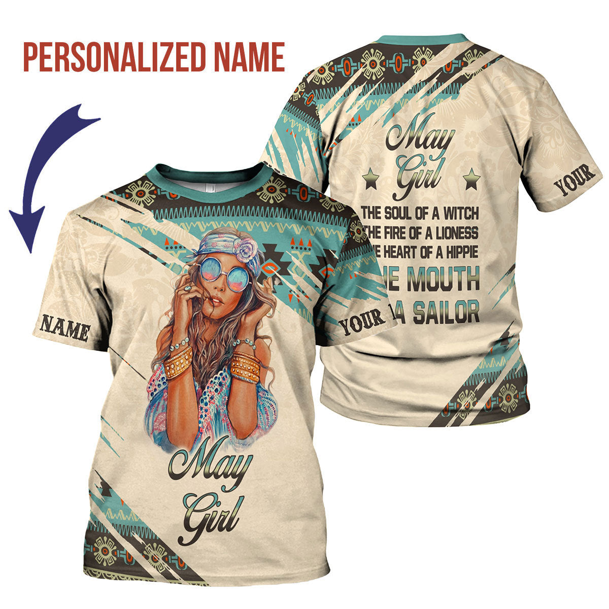 CustomsPig Personalized T-Shirt May Girl All Over Printed