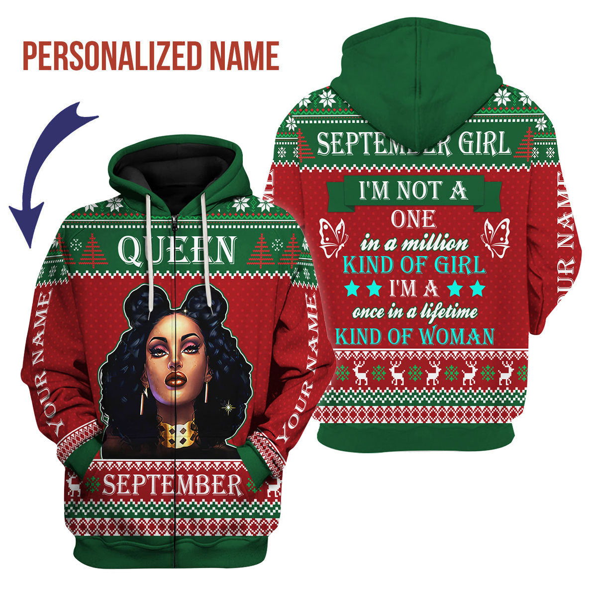 CustomsPig Personalized Zip Hoodie September Girl All Over Printed