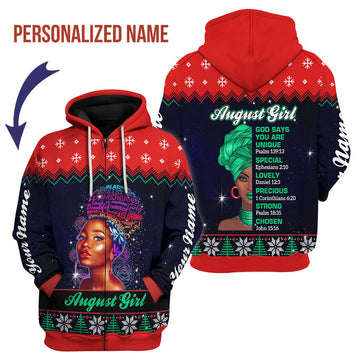 CustomsPig Personalized Zip Hoodie August Girl  All Over Printed