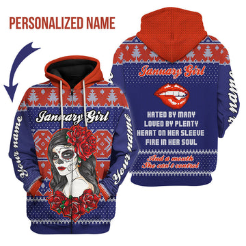 CustomsPig Personalized Zip Hoodie January Girl All Over Printed