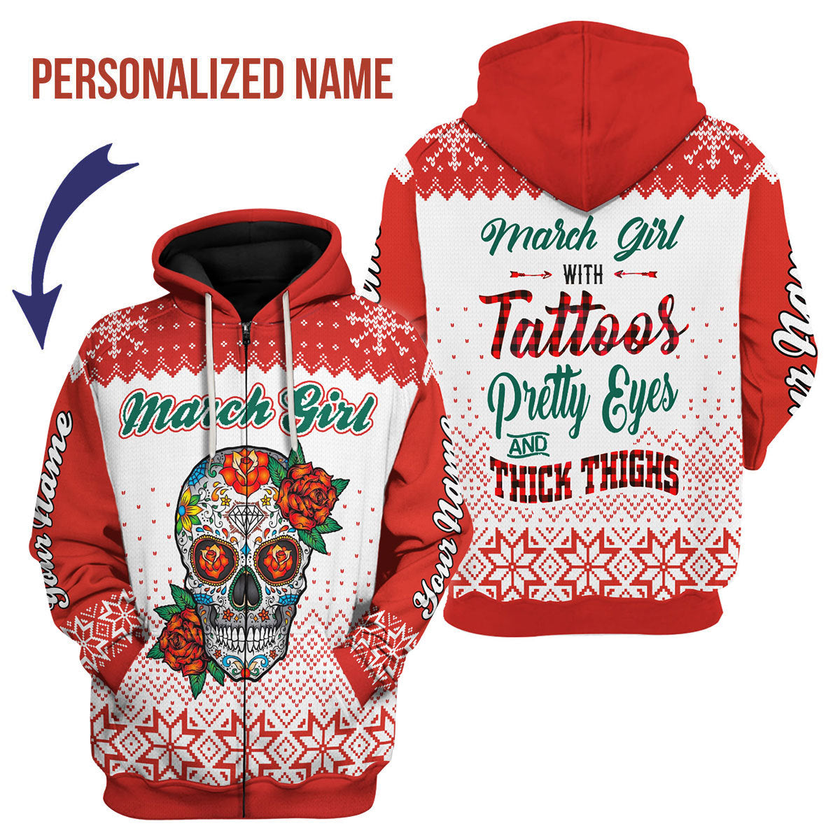 CustomsPig Personalized Zip Hoodie March Girl All Over Printed