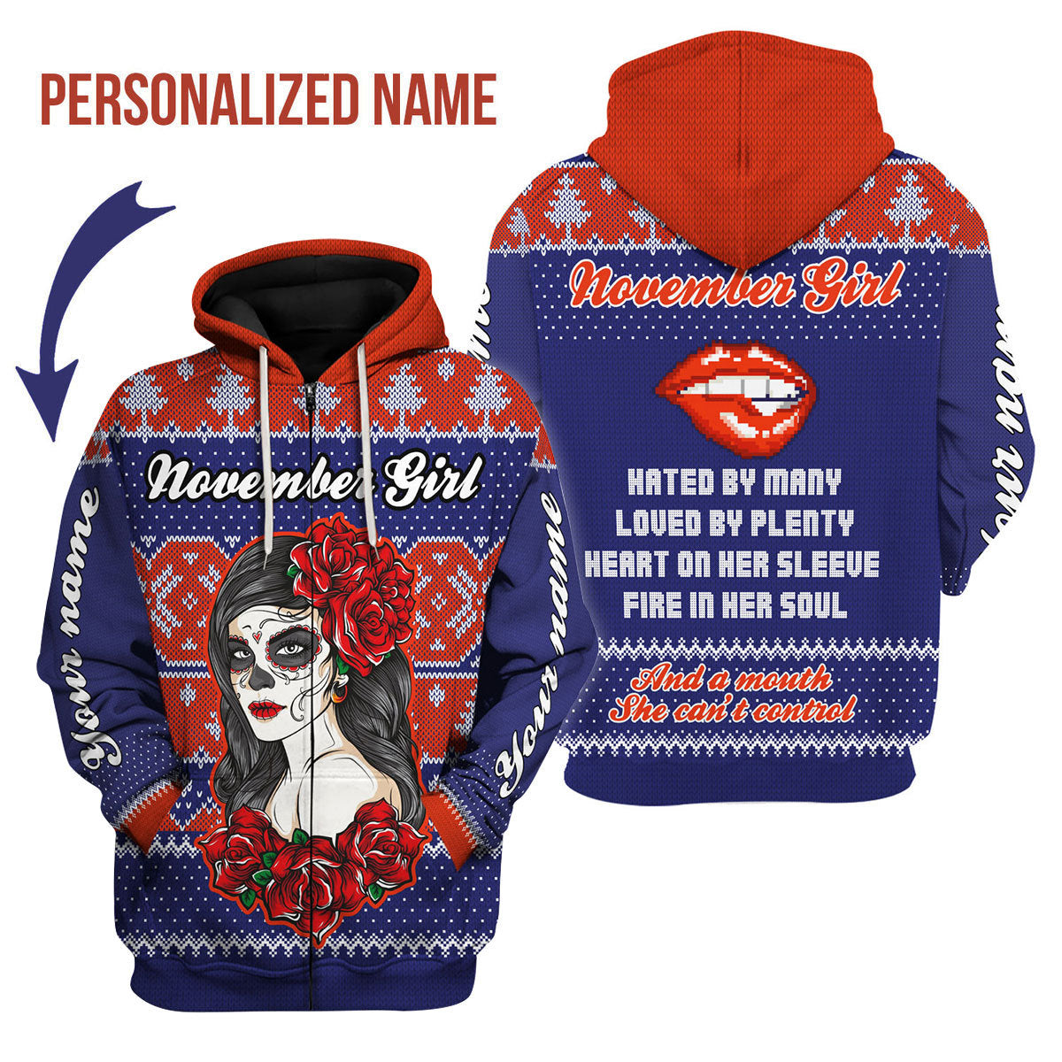 CustomsPig Personalized Zip Hoodie November Girl All Over Printed