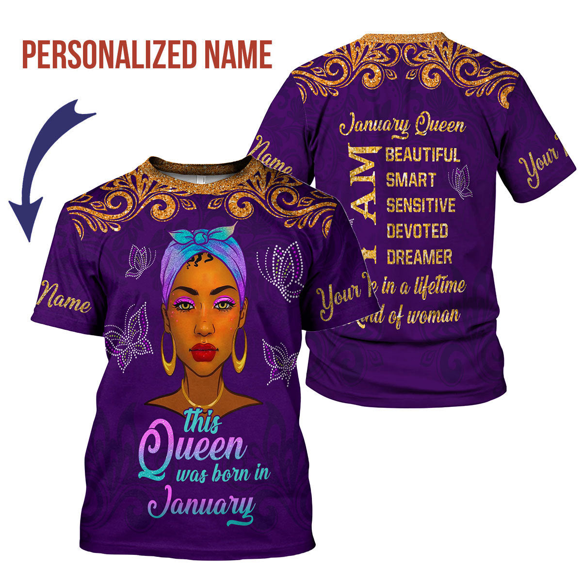 CustomsPig Personalized T-Shirt January Queen All Over Printed