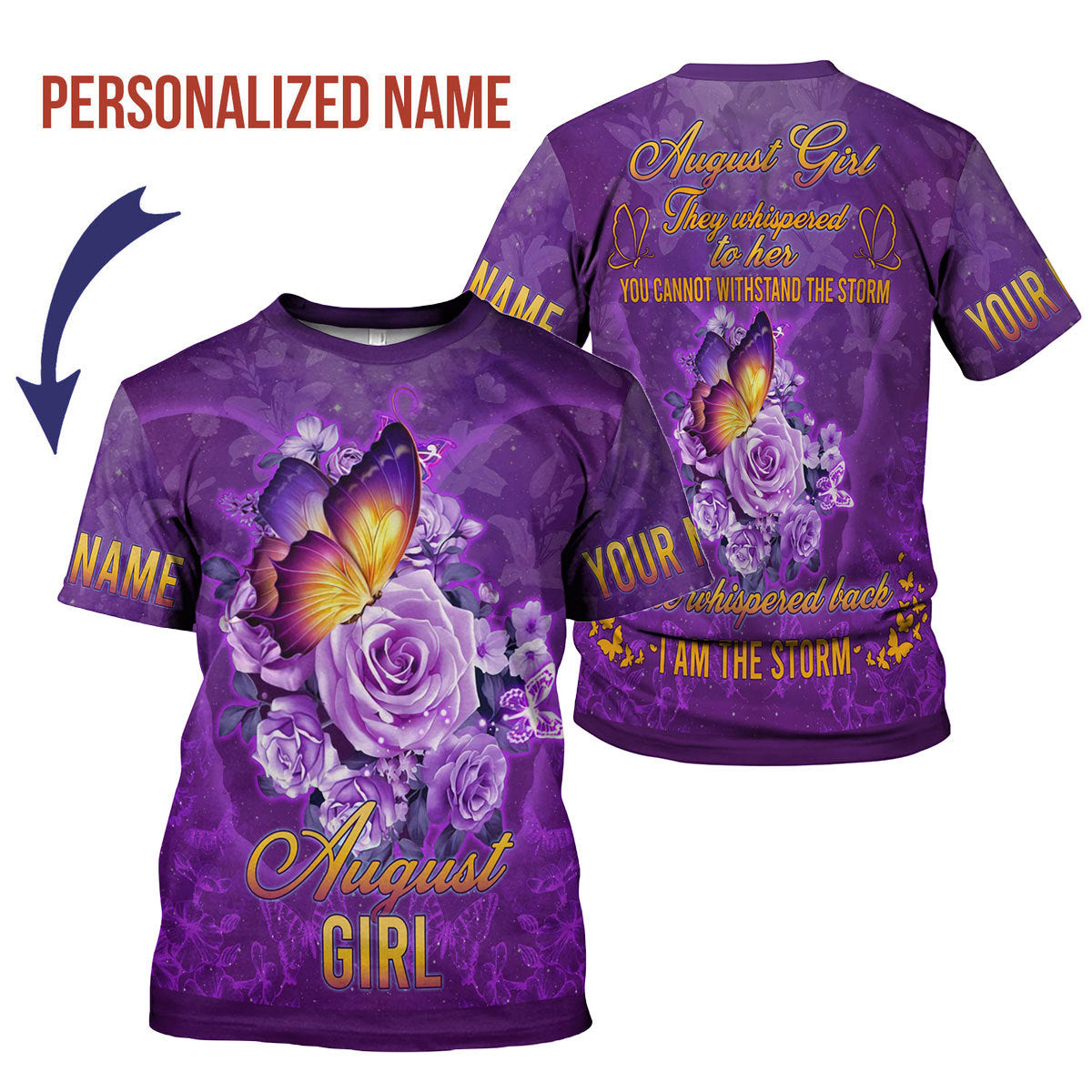 CustomsPig Personalized T-Shirt August Girl All Over Printed