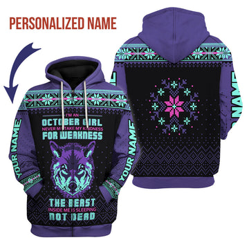 CustomsPig Personalized Zip Hoodie October Girl All Over Printed