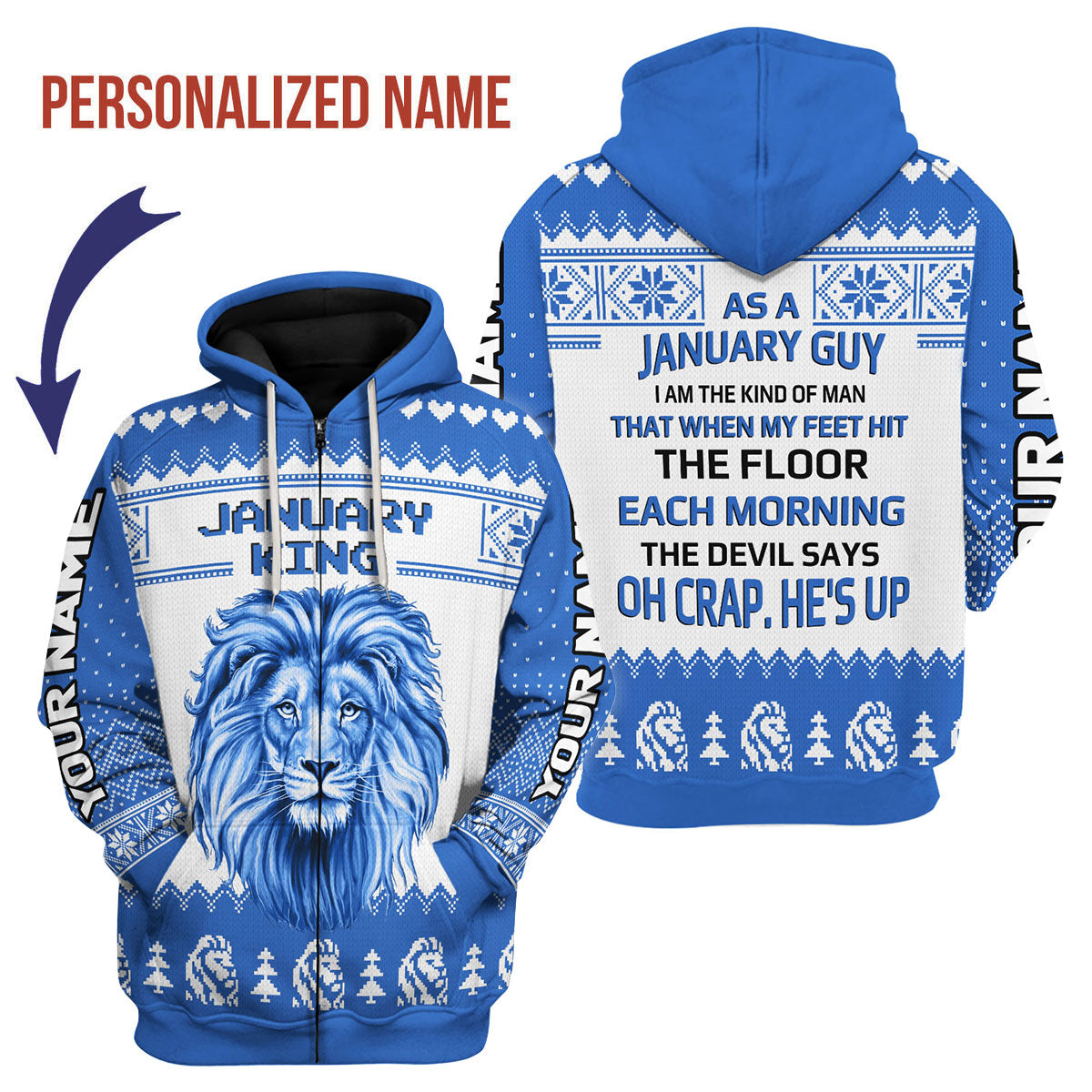 CustomsPig Personalized Zip Hoodie January Guy All Over Printed