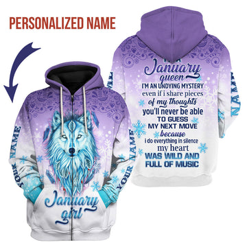 CustomsPig Personalized Zip Hoodie I'm A January Queen All Over Printed