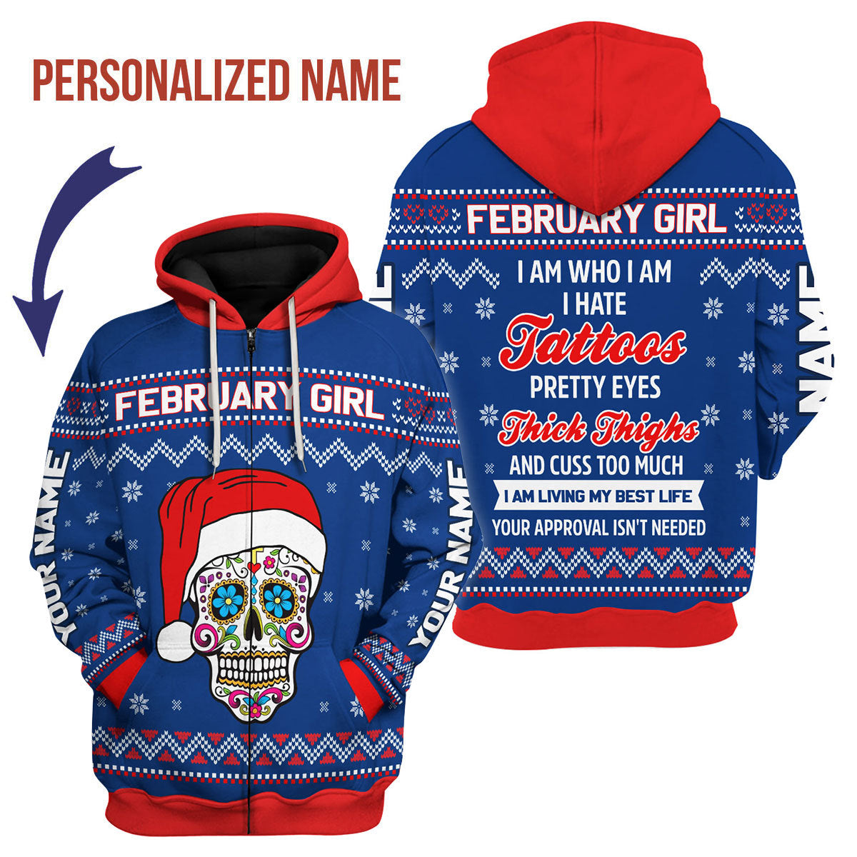 CustomsPig Personalized Zip Hoodie February Girl I Am Who I Am All Over Printed