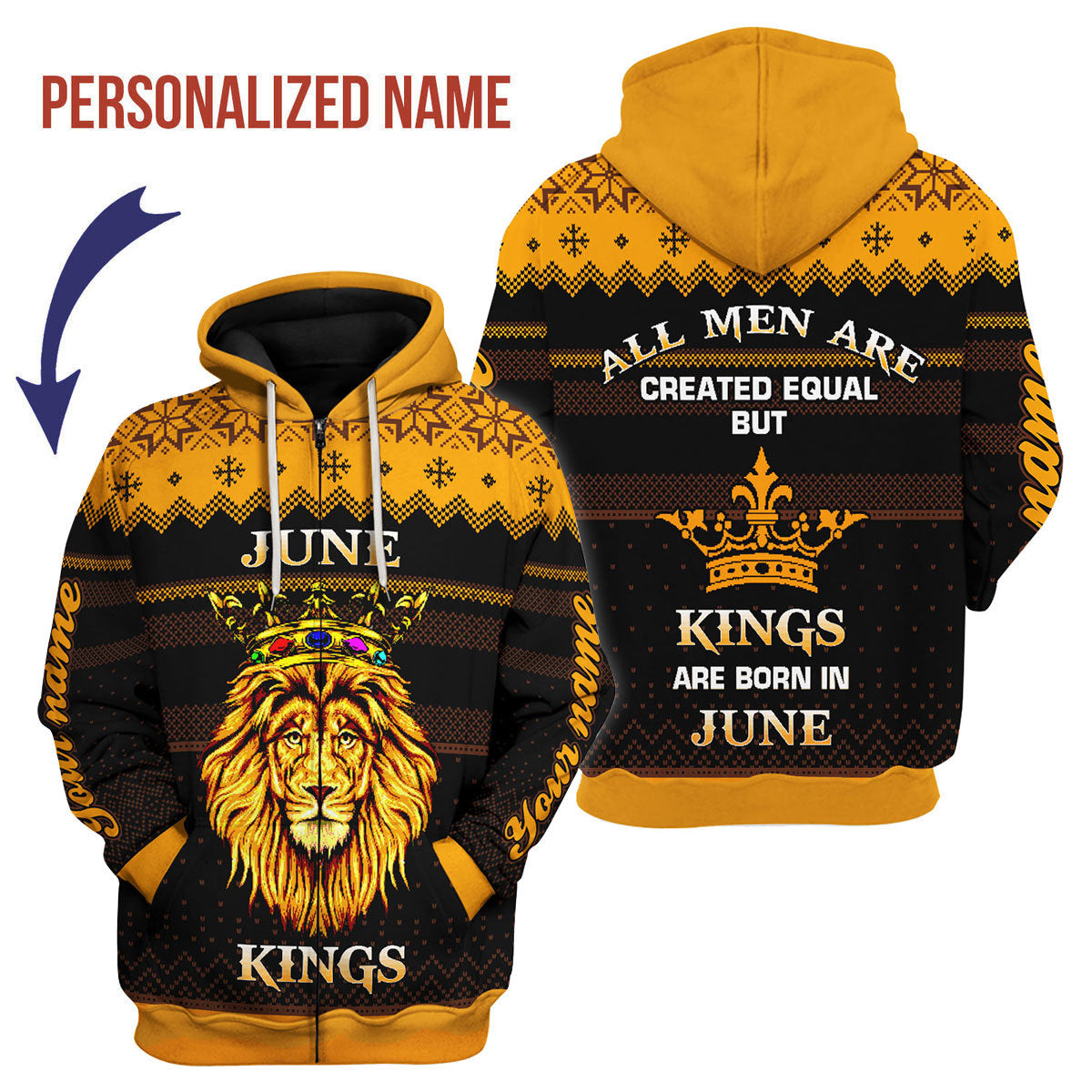CustomsPig Personalized Zip Hoodie June Guy Kings Are Born In June All Over Printed