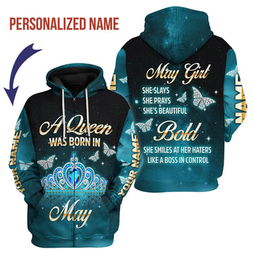 CustomsPig Personalized Zip Hoodie May Girl All Over Printed